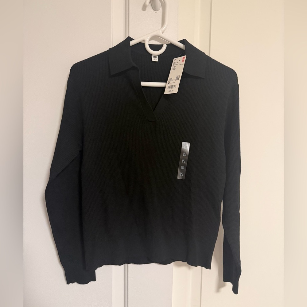 Uniqlo Washable Knit Ribbed Polo Sweater